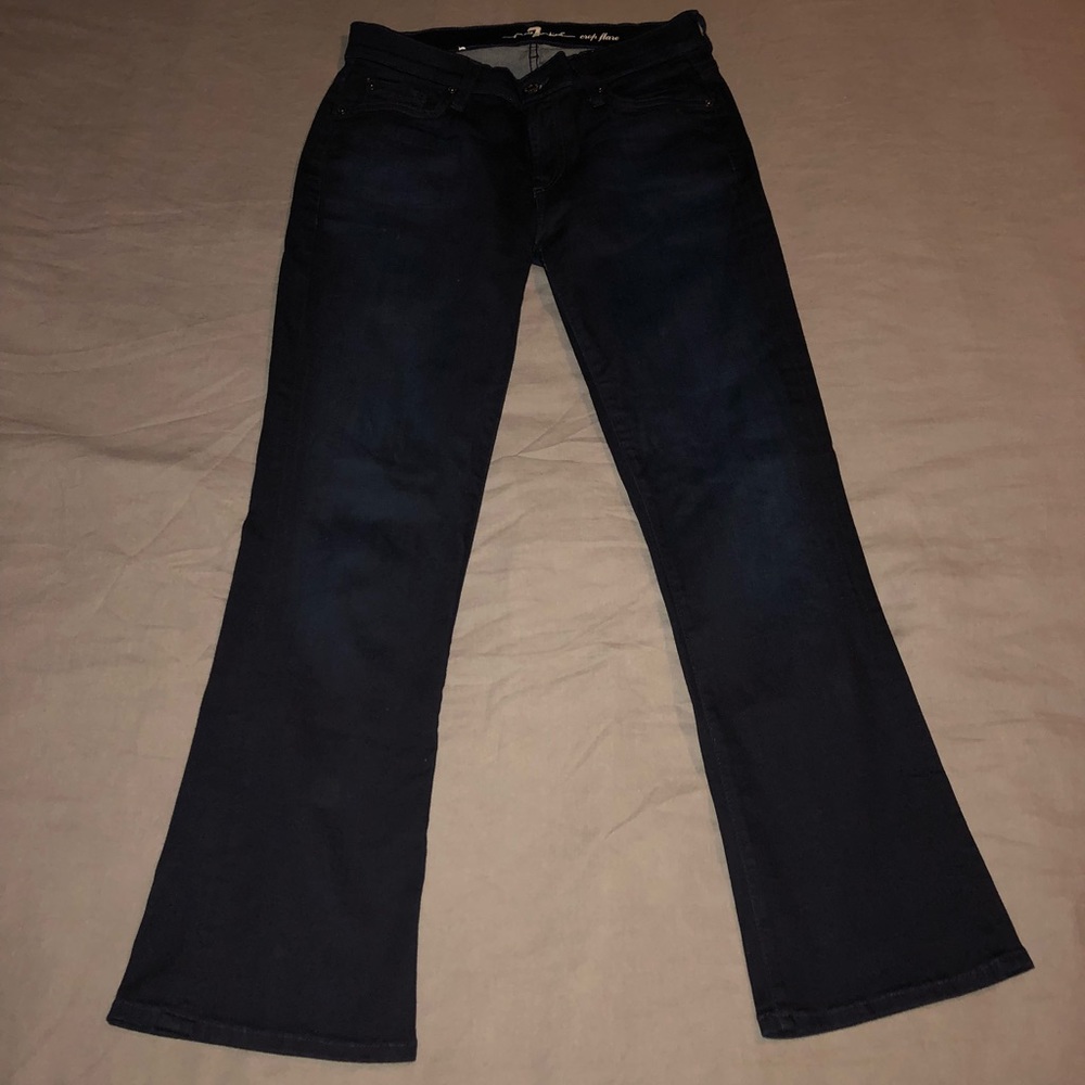 7 For All Mankind Crop Flare Dark Blue Jean 29 EUC - Picture 2 of 7